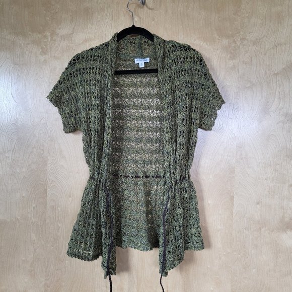 Crocheted Cardigan Vest with Belt Green Size Medium - Picture 2 of 11